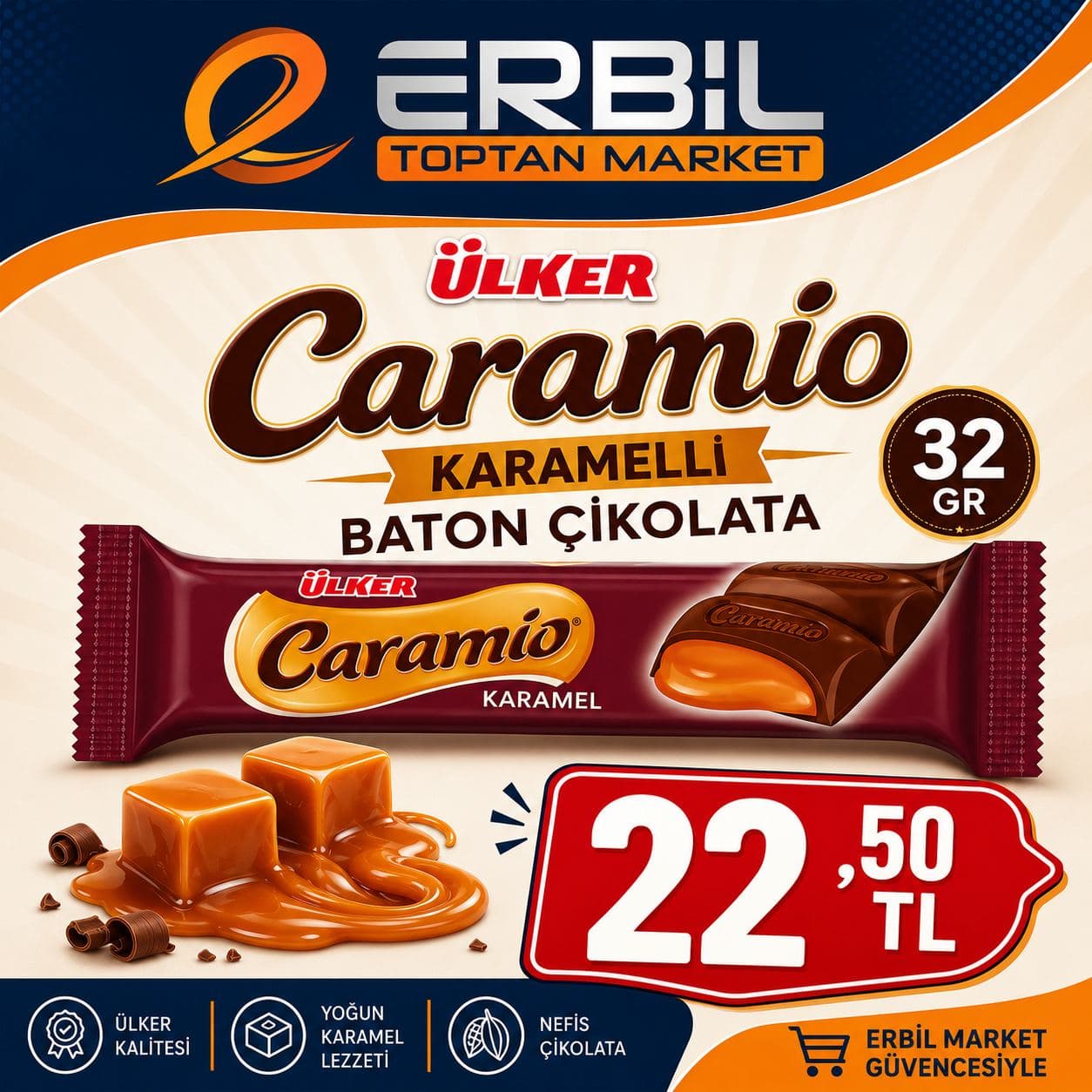 Ülker Caramio Karamelli Baton Çikolata 32 Gr