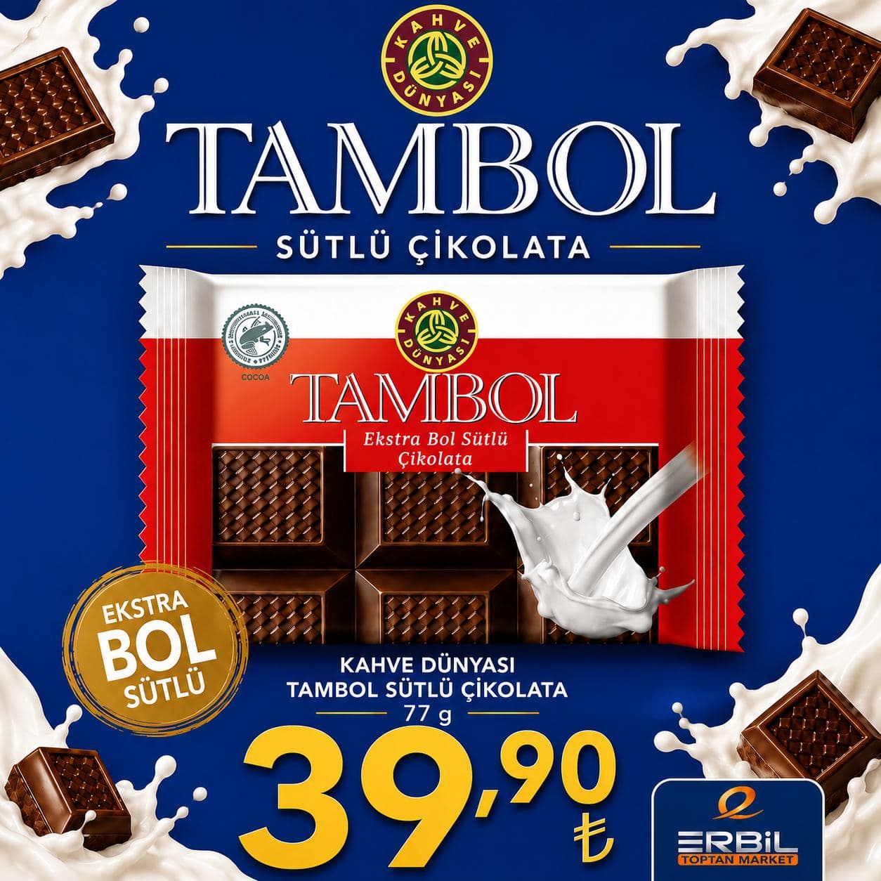 KAHVE DUNYASI TAMBOL CIKOLATA 77 gr.sütlü